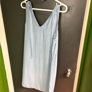 Light Blue Denim Sleeveless Shift Dress Tie Back Sz M